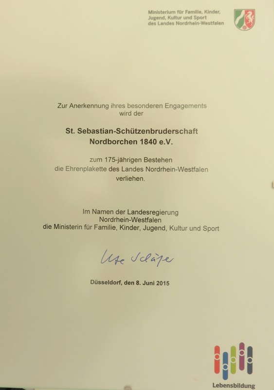 Urkunde Ehrenplakette NRW